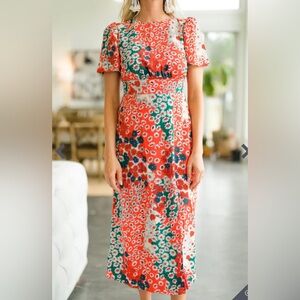 NWOT Here We Go Red Mixed Print Midi Dress Size M